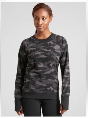 Athleta Triumph Camo Crewneck Sweatshirt in black and grey Size Medium